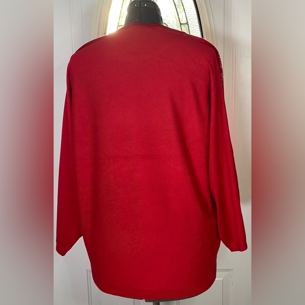 Ashley Stewart Red Barbados Silver Crystal EmbellSweater Size 14/16 NWT - Picture 6 of 7